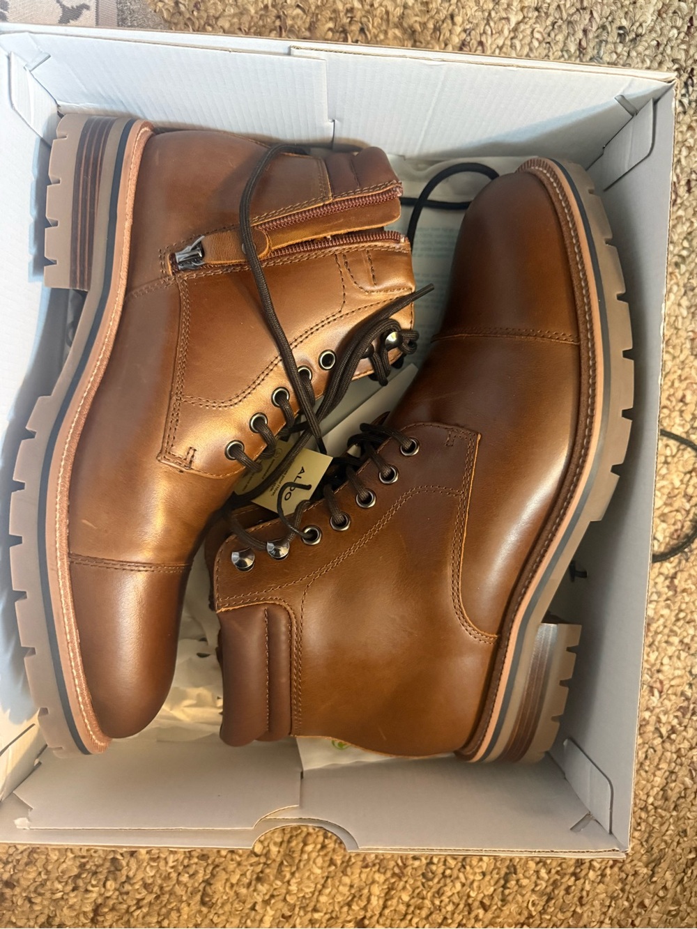 Aldo Tan/Brown Leather Lace-Up Side-Zip Men's Boots